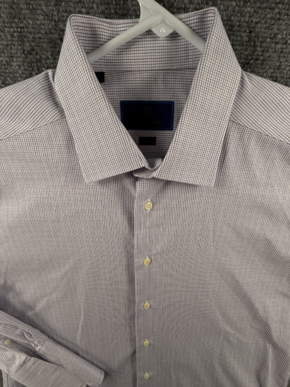 David Donahue Dress Shirt 17 34/35 TRIM Casual Blue Purple Check French Cuff